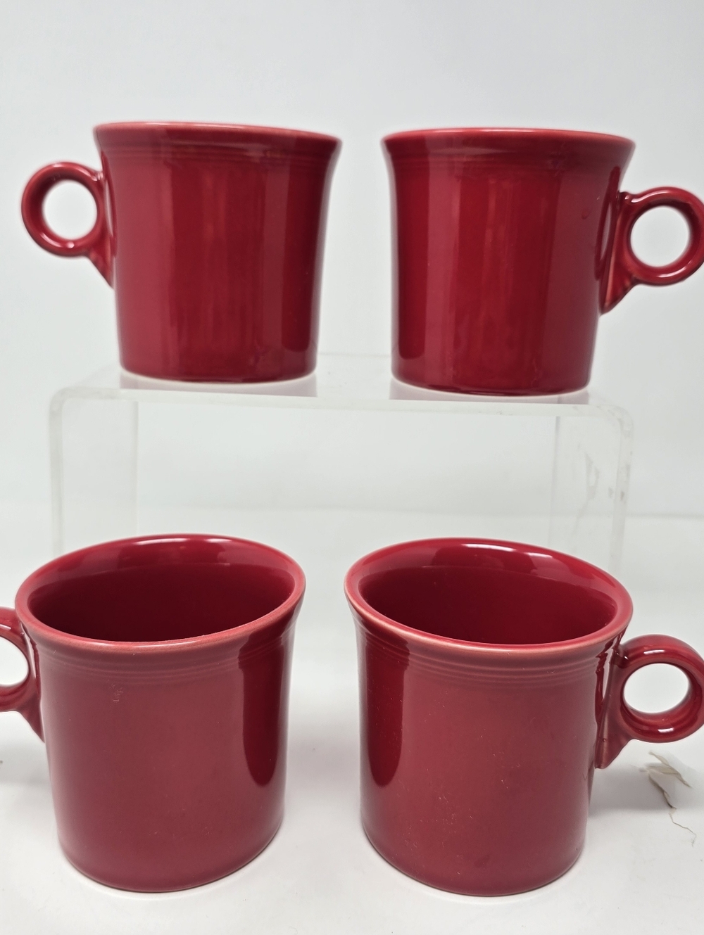 Fiesta Ware Coffee Mugs Ring Handle Homer Laughlin HLC USA Cups Set Of 4 Red